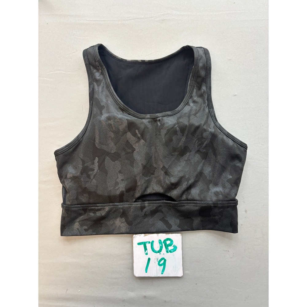 Mono B Grey Camo Keyhole Sports Bra AT3038 Small Metallic Camouflage Activewear